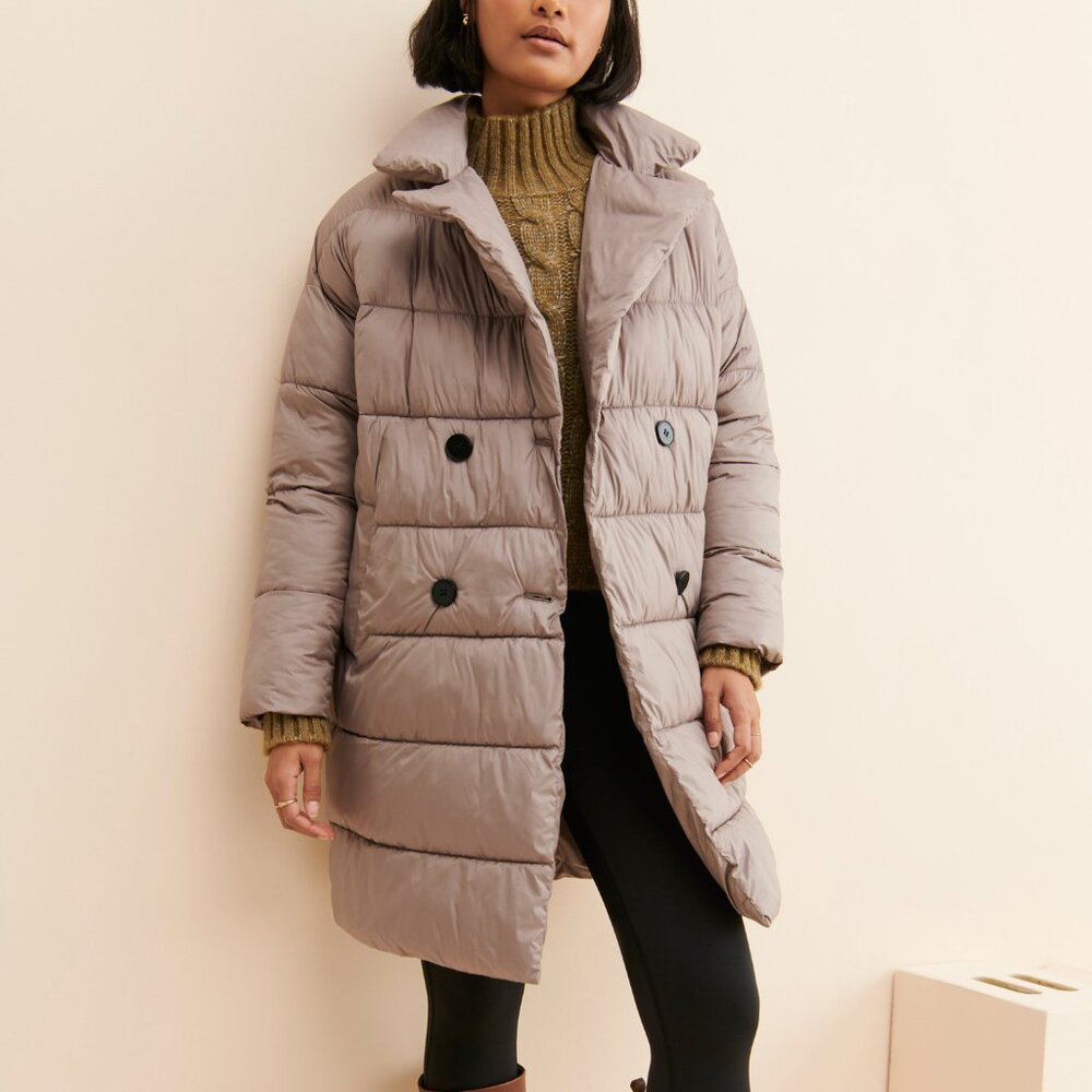 Bernardo Bernie Duvet Puffer Size XXL Double Breasted - Taupe Brown